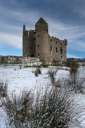 Monea Castle with snow portrait