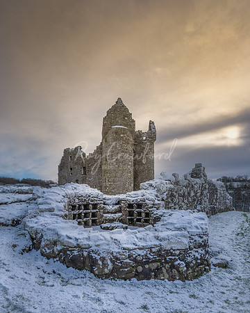 Monea Castle with snow portrait 2