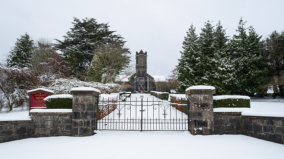 Rossorry Parish Church,Enniskillen front view in the snow 2021